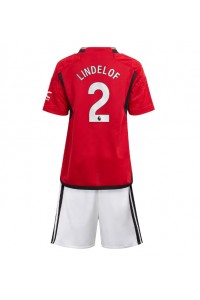 Fotbalové Dres Manchester United Victor Lindelof #2 Dětské Domácí Oblečení 2023-24 Krátký Rukáv (+ trenýrky)